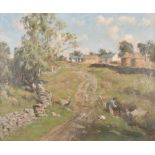James Alick Riddel (1857-1928) British. “The Hill Farm”, Oil on Canvas, Signed, and Inscribed on a