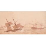 Early 20th Century English School. Shipping in Stormy Waters, Watercolour, 8.5” x 17.5” (21.6 x 44.