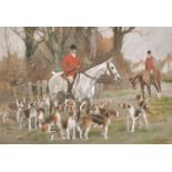 Thomas Ivester Lloyd (1873-1942) British. Huntsmen with a Pack of Hounds, Watercolour, Signed, 13.