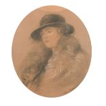 Jean Jacques Berne-Bellecour (1874-1939) French. Bust Portrait of a Lady wearing Glasses in Fur