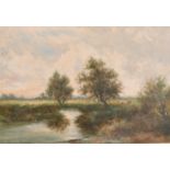 Henry Cooper (19th – 20th Century) British. A River Landscape with distant Cattle, Oil on Canvas,