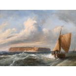 J.C.A. Duvall (act.c.1826-1856) British. A Sailing Boat off an Island, Oil on Canvas, Signed with