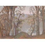 Samuel John Lamorna Birch (1869-1955) British. "A Lake Scene through Trees", Watercolour, Pencil and