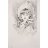 Paul Cesar Helleu (1859-1927) French. Bust Portrait of a Young Girl wearing a Bonnet, Drypoint