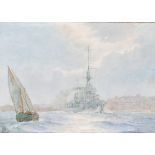 H.G. Swanwick (20th Century) British. “HMS Cordelia leaving Malta”, Watercolour, Signed with