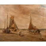 John Jones (19th Century) British. Fishermen Unloading the Catch, Oil on Board, Signed and Inscribed