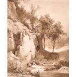 Elisa d'Angleville (1832-c.1907) French. Study of a Rocky Ravine, Watercolour and Wash, Signed, 11.