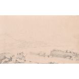 J. H. Williams (19th Century) British. “Lyme Regis from the Cob”, Pencil, Inscribed, and Signed