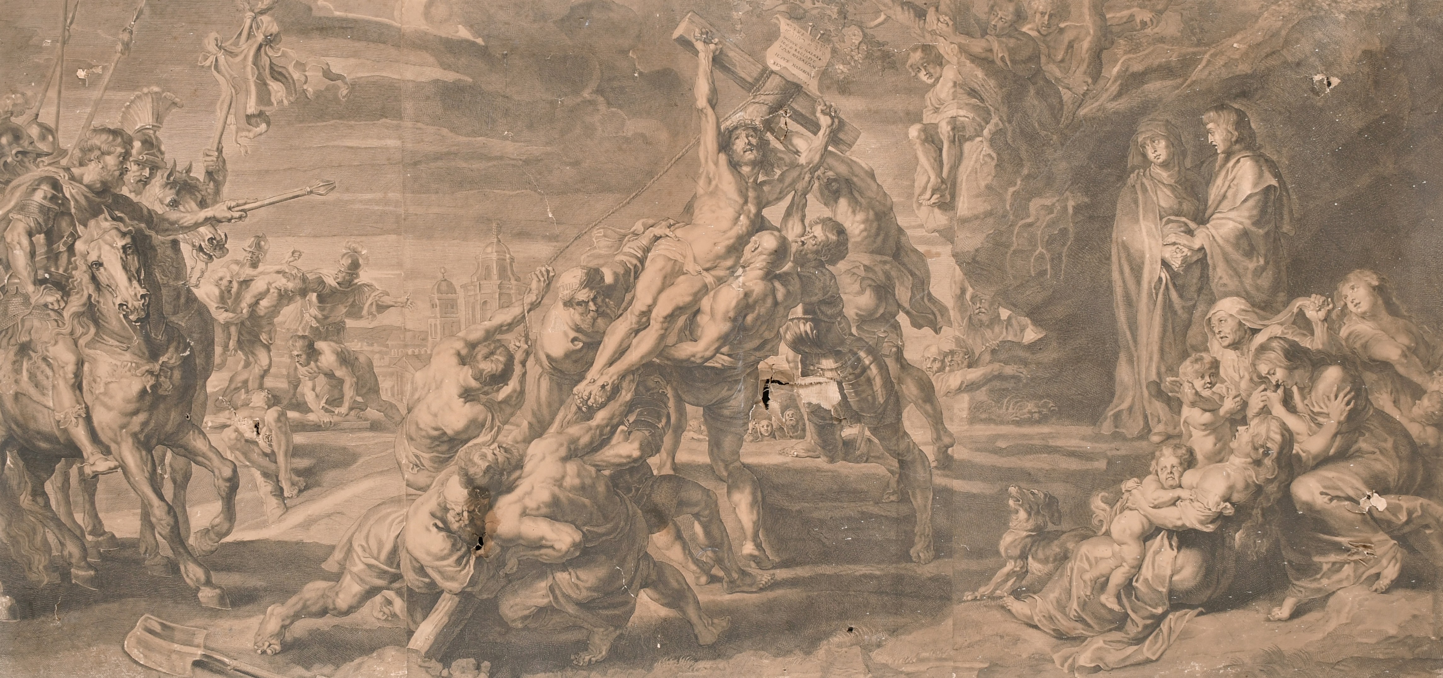 18th Century European School. The Crucifixion, Engraving, Unframed, 23.5” x 49.5” (59.8 x 125.7cm)