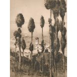 Albany E Howarth (1872-1936) British. "Valley of the Tiber, Assisi ", Etching, Signed and