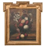 19th Century European School. Still Life of Flowers in a Vase, Oil on Canvas laid down, in an Ornate