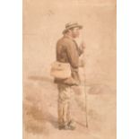 Late 19th Century English School. Study of a Man holding a Fishing Rod, Watercolour, 14” x 9.75” (