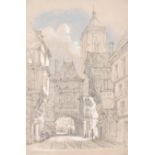 William Callow (1812-1908) British. "Rouen", a Street Scene, Watercolour and Pencil, Indistinctly