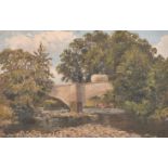 Mary Rowland (Early 20th Century) British. A River Landscape with a Haycart Crossing a Bridge, Oil