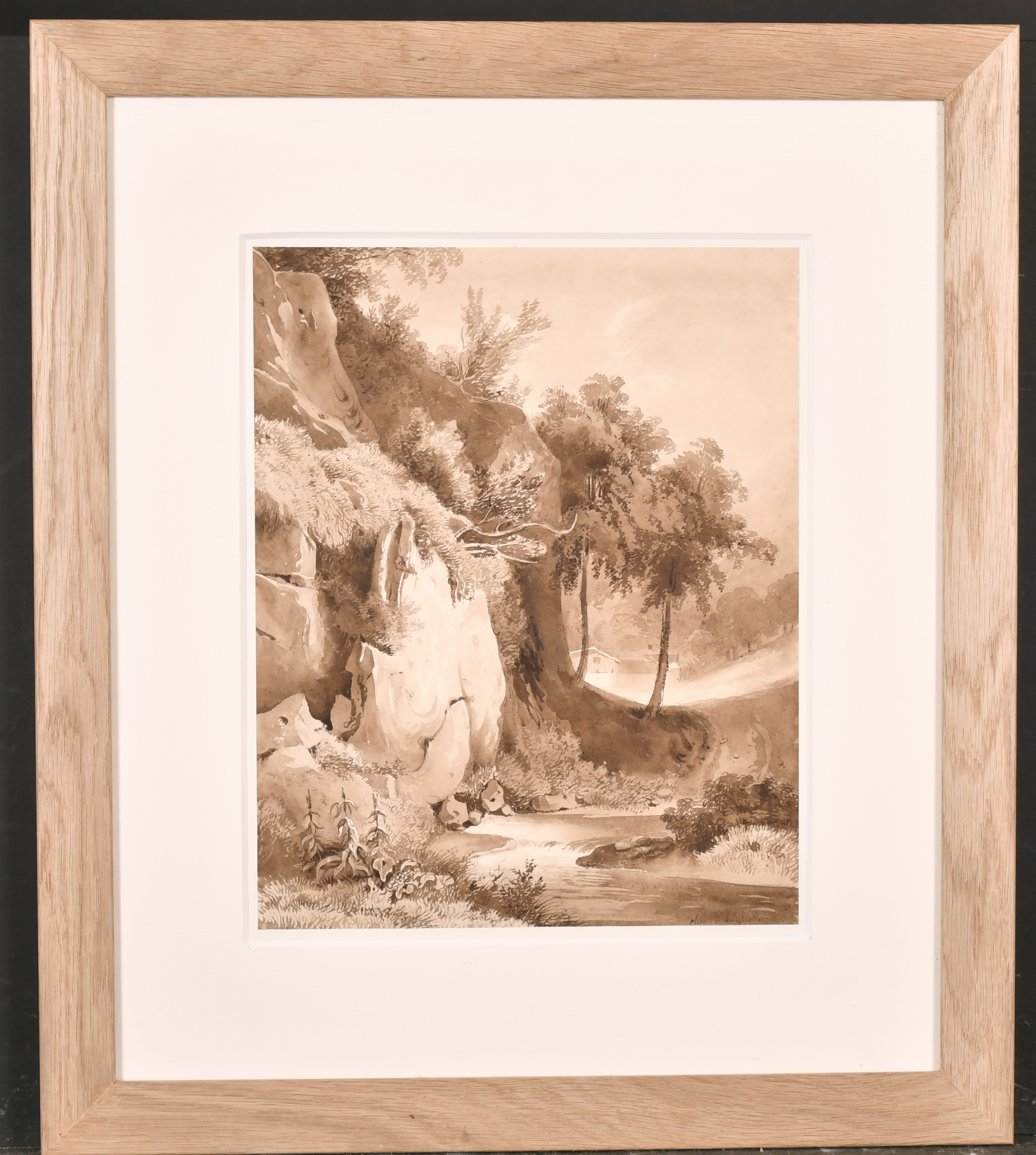 Elisa d'Angleville (1832-c.1907) French. Study of a Rocky Ravine, Watercolour and Wash, Signed, 11. - Image 2 of 5
