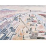 Edward Bawden (1903-1989) British. “Aid to Russia, the Rail-Head at Khanagin, Iraq (1944)”,