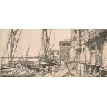 20th Century English School. "Low Tide, Limehouse", Etching, Indistinctly Signed, Inscribed and