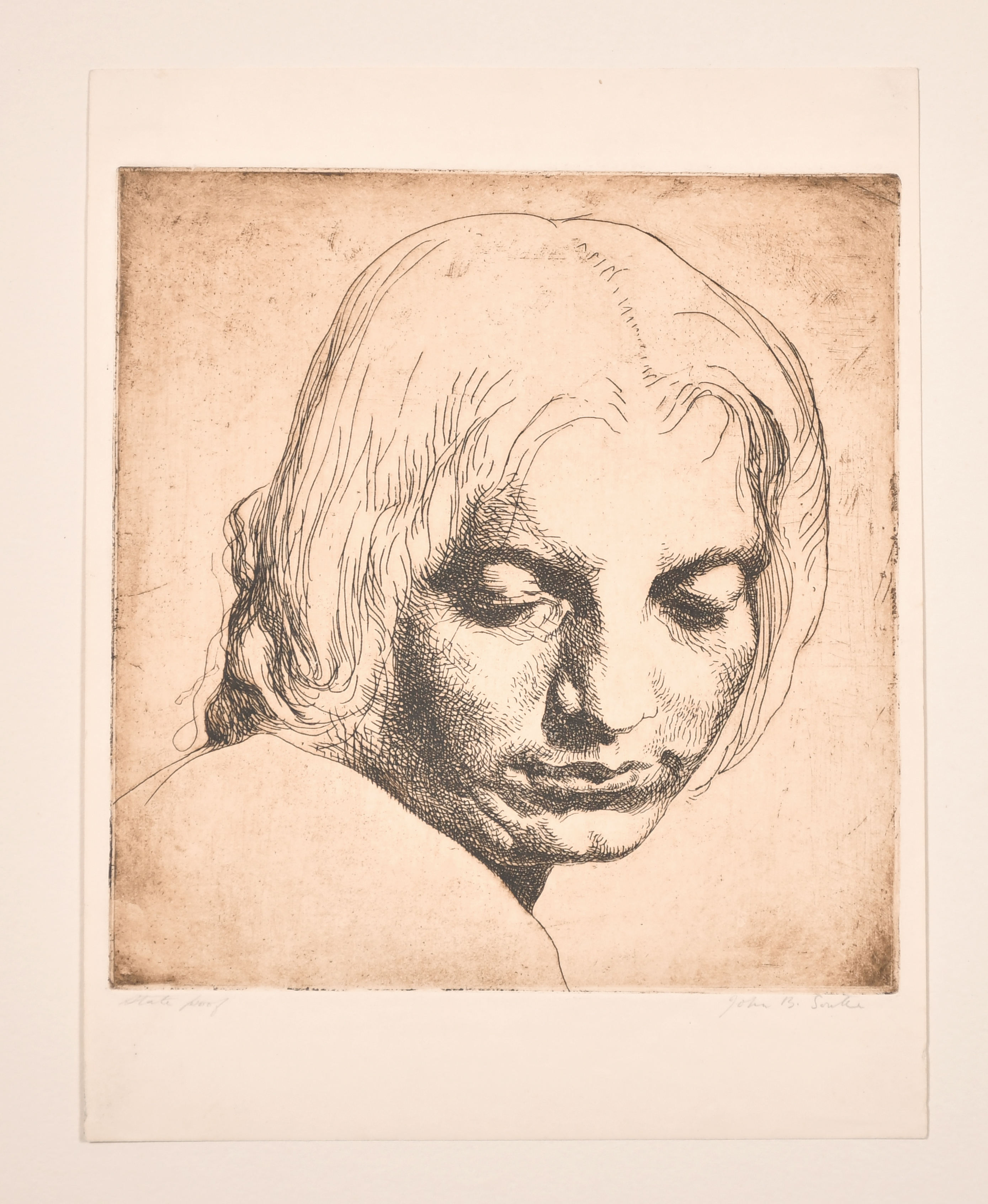 John Bulloch Souter (1890-1971) British. Head Study, Etching, Signed and Inscribed 'State Proof' - Image 2 of 4