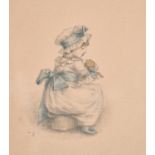 Kate Greenaway (1846-1901) British. "Little Girl Sitting", Watercolour and Pencil, Signed with