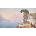 Charles Rowbotham (1826-1904) British. An Italian Lake Scene with Figures in the foreground,