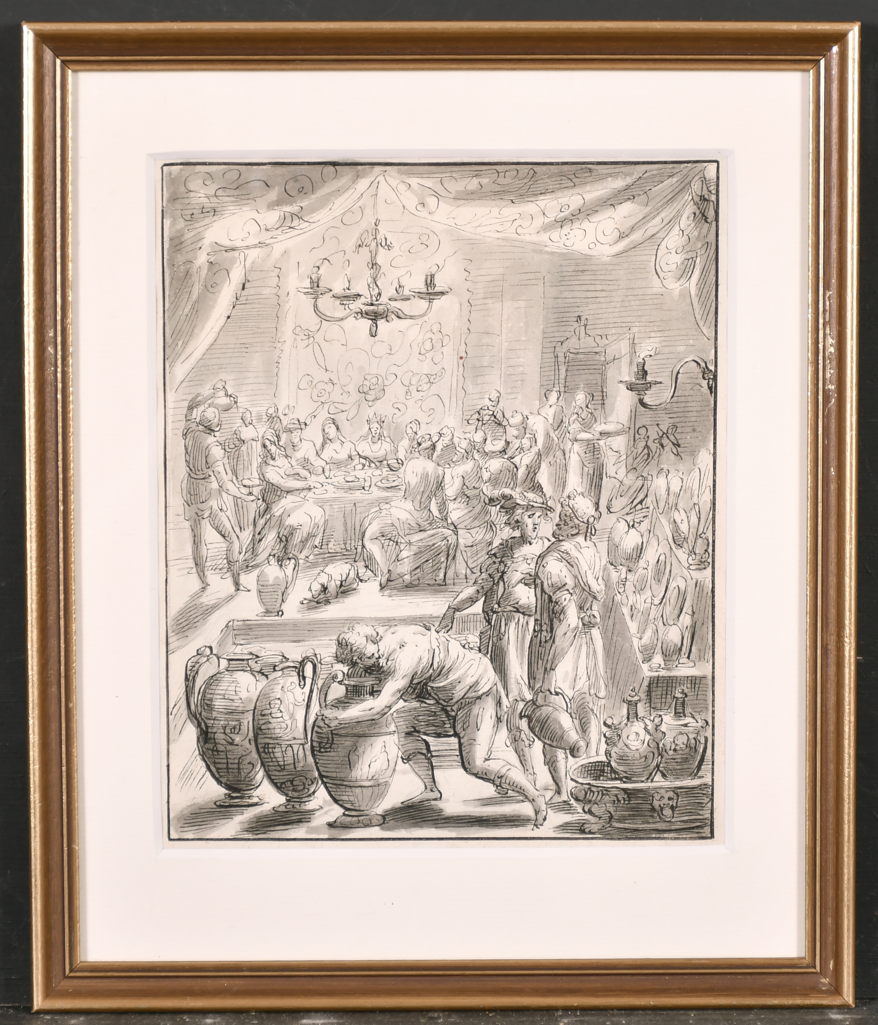 18th Century Italian School. A Banqueting Scene, Ink and Wash, 8.25" x 6.75" (21.2 x 17.5cm) - Image 2 of 3