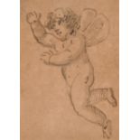 Circle of Jean-Honore Fragonard (1732-1806) French. Study of a Putto, Ink and Wash, 2.75" x 2" (7