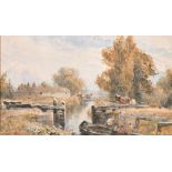 Robert Thorne Waite (1842-1935) British. "Woolhampton Lock", Watercolour, Signed and Inscribed on