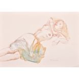 Dina Larot (1942- ) Austrian. Study of A Reclining Semi Naked Lady, Watercolour and Chalk, Signed