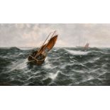 Thomas Rose Miles (act. 1869-1906) British. Fishing Boats in Choppy Waters, Oil on Canvas, Signed,