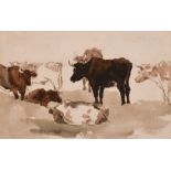 Peter de Wint (1784-1849) British. "Seven Cows – a Study", Watercolour, Inscribed on labels verso,