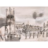 Carlos Nadal (1917-1998) Spanish. "Cathedral de Manchester", Pen, Ink and Wash, Signed, Inscribed