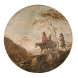 18th Century Dutch School. A Classical Landscape with Figures on Horses, Oil on Panel, with a wax