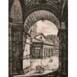 After Luigi Rossini (1790-1857) Italian. "Veduta dell'Interno dell Arco di Giano", Etching, 18.25" x