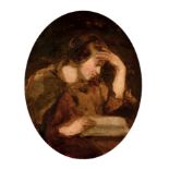 Joseph Henderson (1832-1908) British. "Study of a Girl Reading", Oil on Board, Signed with Monogram,