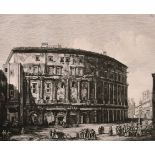 After Luigi Rossini (1790-1857) Italian. "Avanzi del Teatro di Marcello", Etching, 15.25" x 19.5" (
