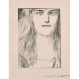 Fernand Khnopff (1858-1921) Belgian. Head of a Girl, Lithograph, Signed within Lithograph, 9" x 7.