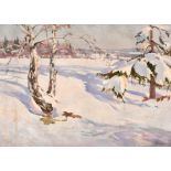 Viktor Fedorovitch Vassine (1919 - 1997) Russian. "Winter Forest", Oil on Unstretched Canvas, Signed