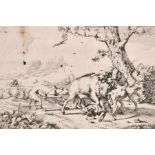 17th Century Dutch School. Dogs Attacking a Boar, Engraving, Unframed 5.6" x 8.5" (14.2 x 21.5cm)