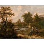 18th Century European School. A River Landscape with Figures in the foreground, Oil on Canvas, 18.5"