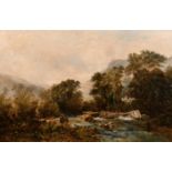 Richard Sebastian Bond (1808-1886) British. A Rocky River Landscape with a Mother and Children,