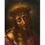 Circle of Carlo Dolci (1616-1686) Italian. Christ with a Crown of Thorns, Oil on Copper, 10” x 7.75”