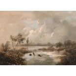 Early 19th Century European School. Figures on a Frozen River, Oil on Canvas, Signed with