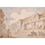 W.R.C. (19th Century) British. "Bathurst", a Street Scene with Figures, Watercolour and Ink,
