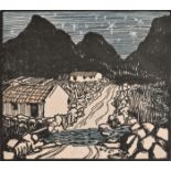 Jack Butler Yeats (1871-1957) Irish. "Mountain Road", Linocut, Unframed, 4.65" x 5.15" (11.7 x 13cm)