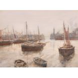 Henry Charles Brewer (1866-1950) British. Folkestone Harbour at Low Tide, Watercolour, Signed in