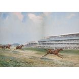John Beer (c.1860-c.1930) British. "The Finish, for The Hardwicke Stakes, Ascot, 1914", Watercolour,
