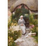 Florence Mackay (c.1860-1930) British. A Young Lady in a Cottage Garden, Watercolour, Signed and