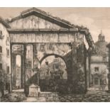 After Luigi Rossini (1790-1857) Italian. “Veduta dei Portici d’Ottavia”, Etching, 15” x 18” (38.1