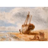 William Joseph Julius Caesar Bond (1833-1926) British. Figures Unloading the Catch, Oil on Board,