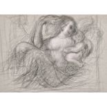 Achille Benouville (1815-1891) French. 'Mother and Child', Pencil heightened with white, Inscribed